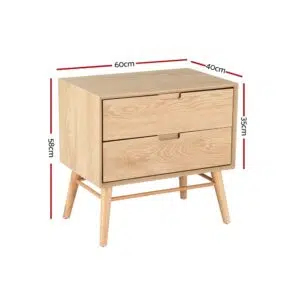 Gino Oak Bedside Table with Storage Drawers, Rustic Scandinavian Style