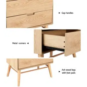 Gino Oak Bedside Table with Storage Drawers, Rustic Scandinavian Design