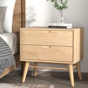 Gino Oak Bedside Table 2-Drawer Storage Rustic Scandinavian Solid Wood