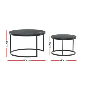 Marble Effect Nesting Coffee Tables Set of 2 Black