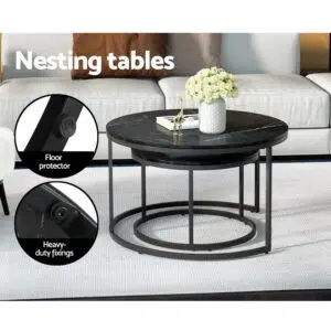 Marble Effect Nesting Coffee Tables Set Stylish Durable Modern Design