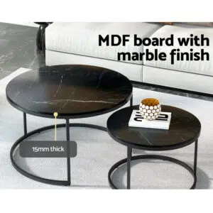 Marble Effect Nesting Coffee Tables Set Stylish Durable Decor