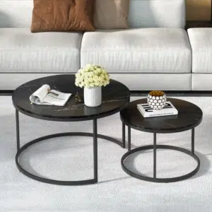 Marble Effect Nesting Coffee Tables Set Stylish Durable Modern Design