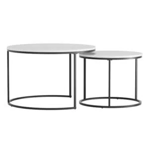 Marble effect nesting coffee table set, white & black, durable metal frame