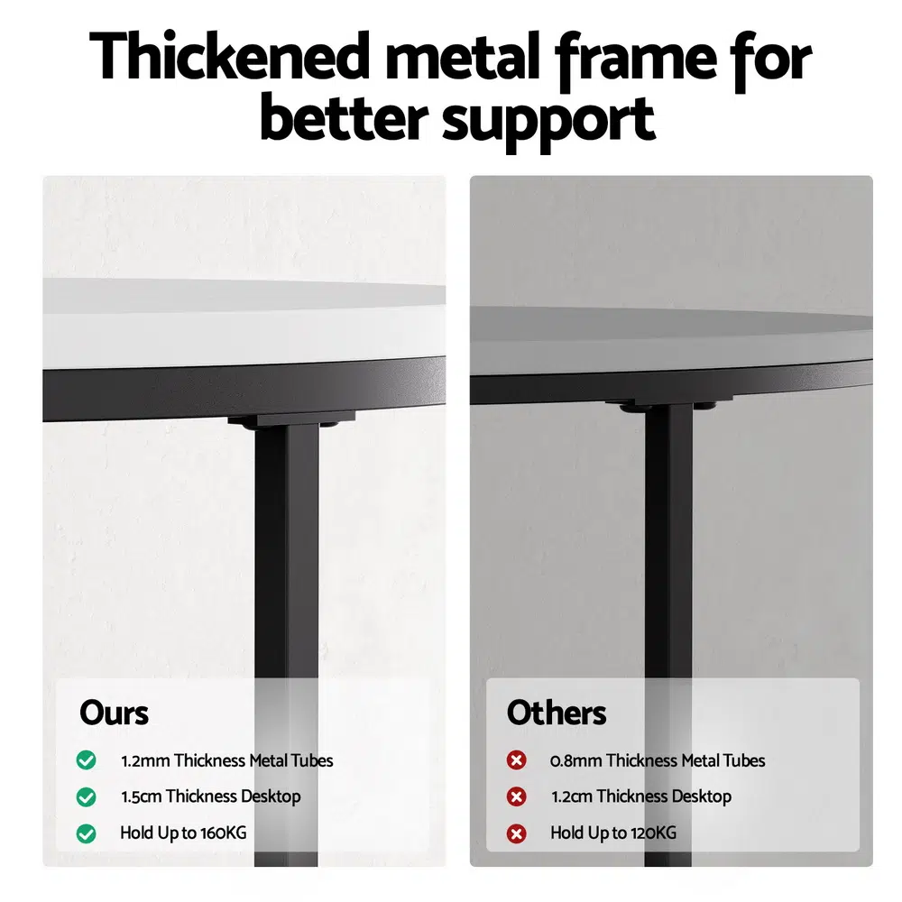 Marble effect nesting coffee table set, white & black, durable metal frame