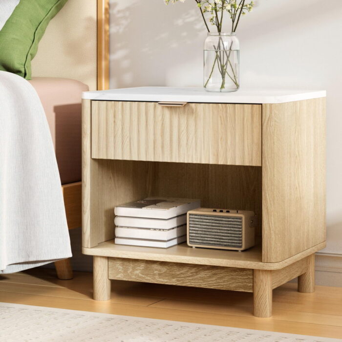Sophia Pine Bedside Table with Drawer and Shelf
