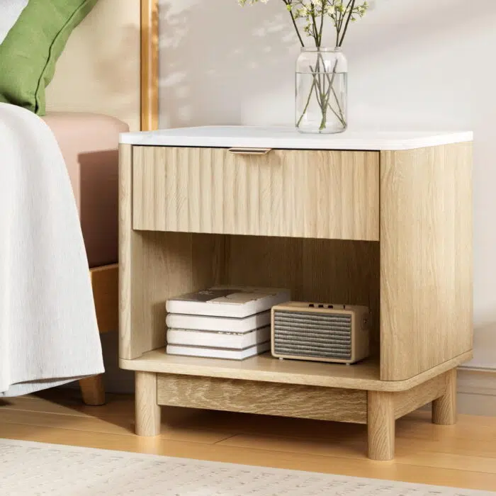 Sophia Pine Bedside Table with Drawer and Shelf
