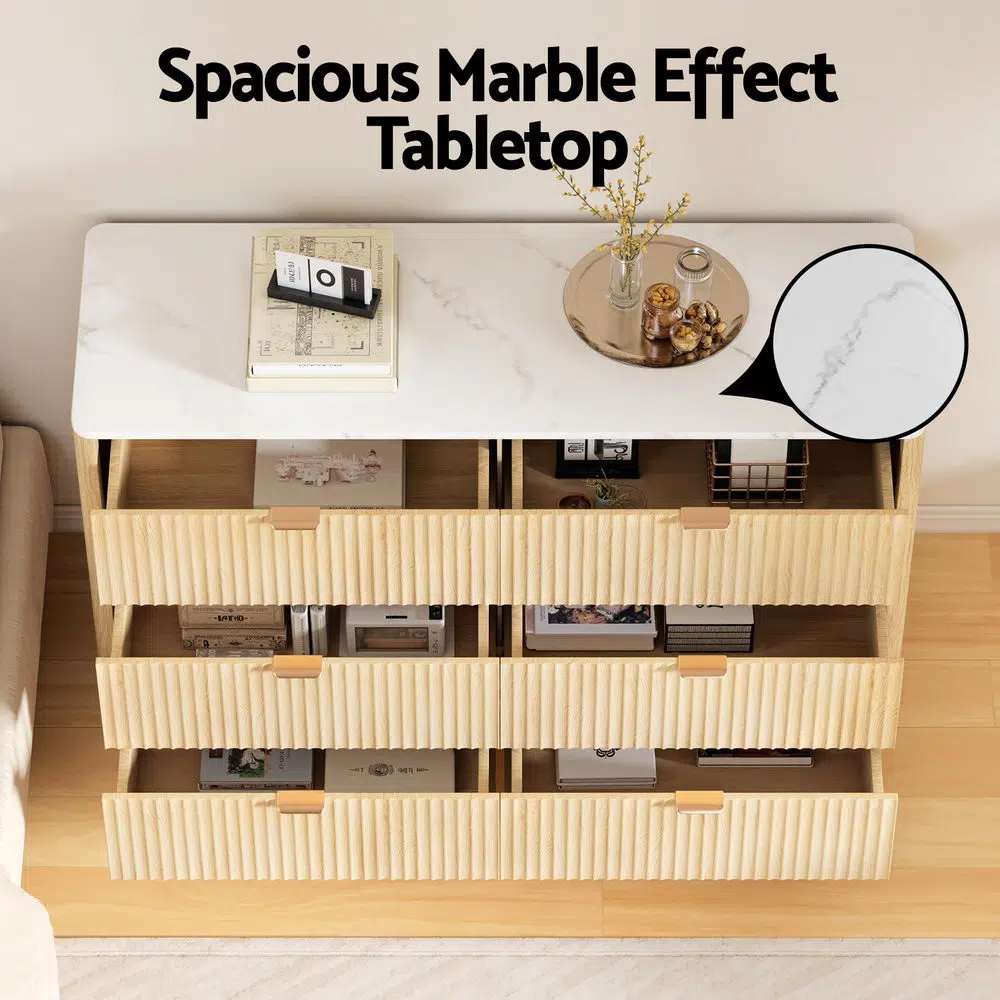 Zara Pine Dresser 6 Drawers Fluted Style