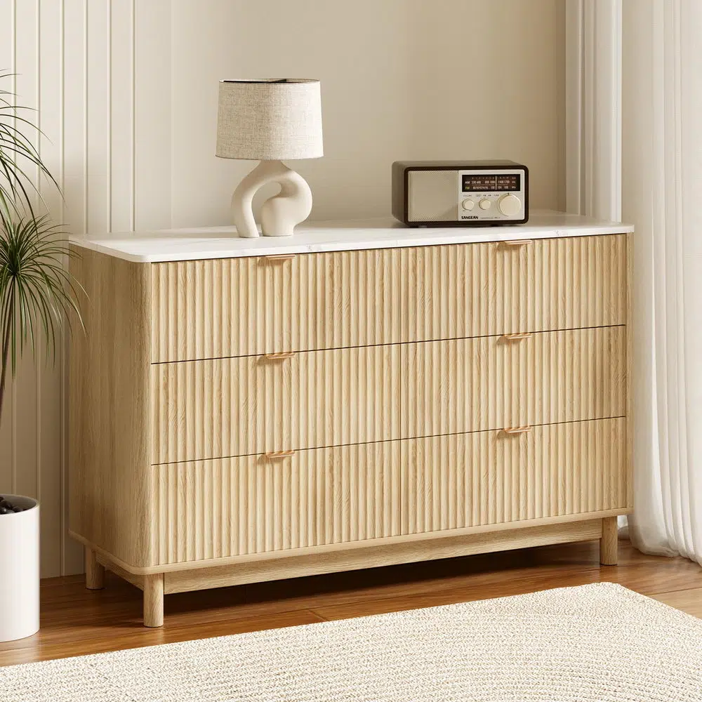 Zara Pine Dresser 6 Drawers Fluted Style