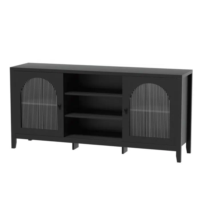 Henry Double Doors Shelves 1.6m Sideboard – Black