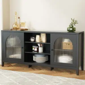 Black Henry Sideboard with Fluted Glass Doors