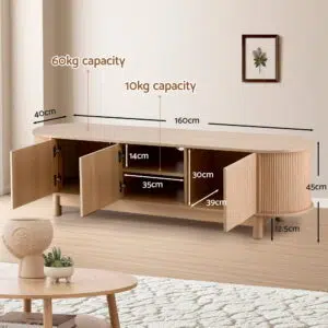 Ethan 160cm Pine Unit with Storage and Fluted Doors