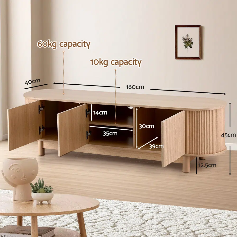 Ethan 160cm Pine Unit with Storage and Fluted Doors