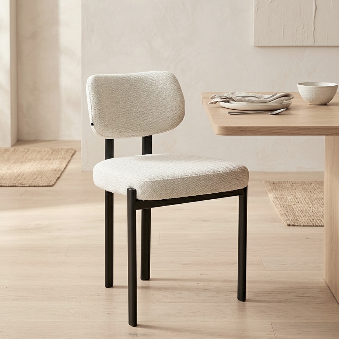 Felix Dining Chair – Cream  w Black Leg