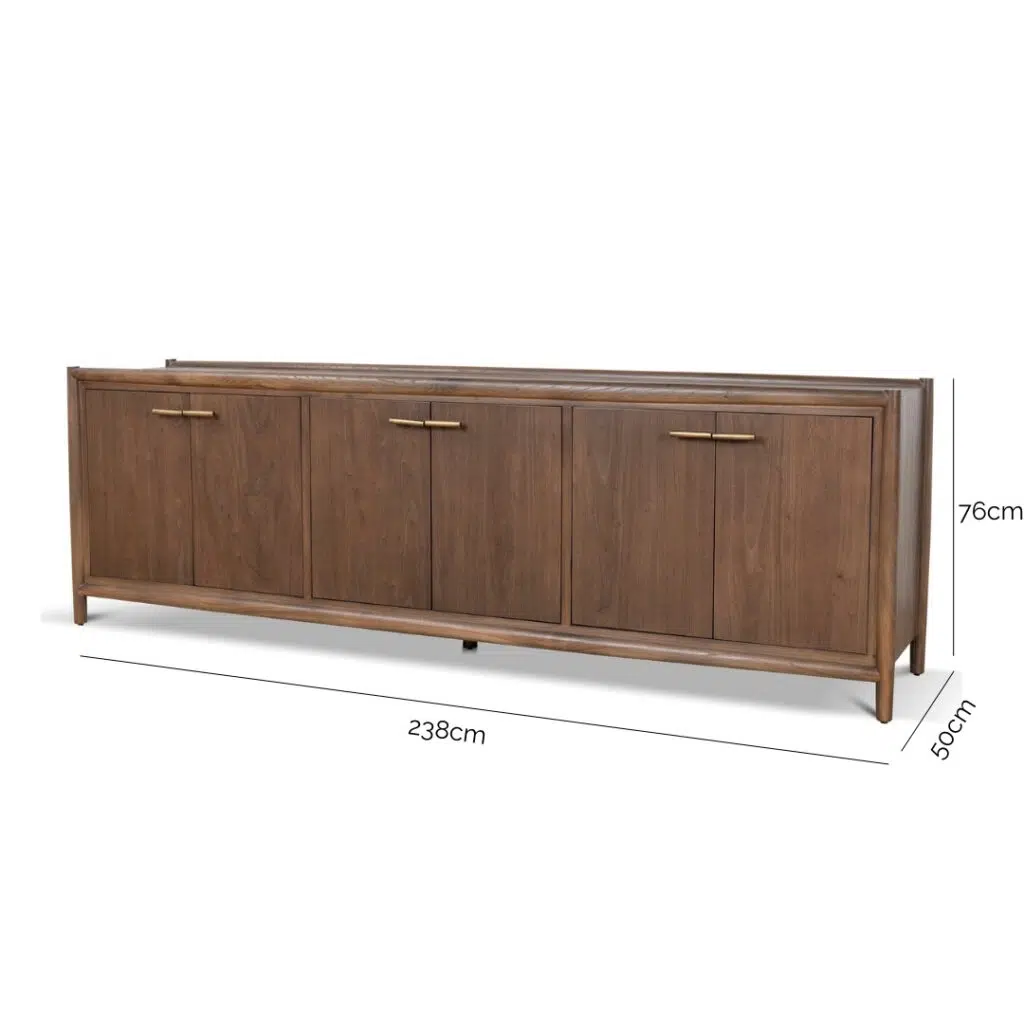 Walnut Flint Sideboard 2.38m, sleek design, ample storage, solid elm legs