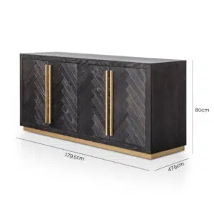Inez Wide Sideboard Black Brass Modern Storage