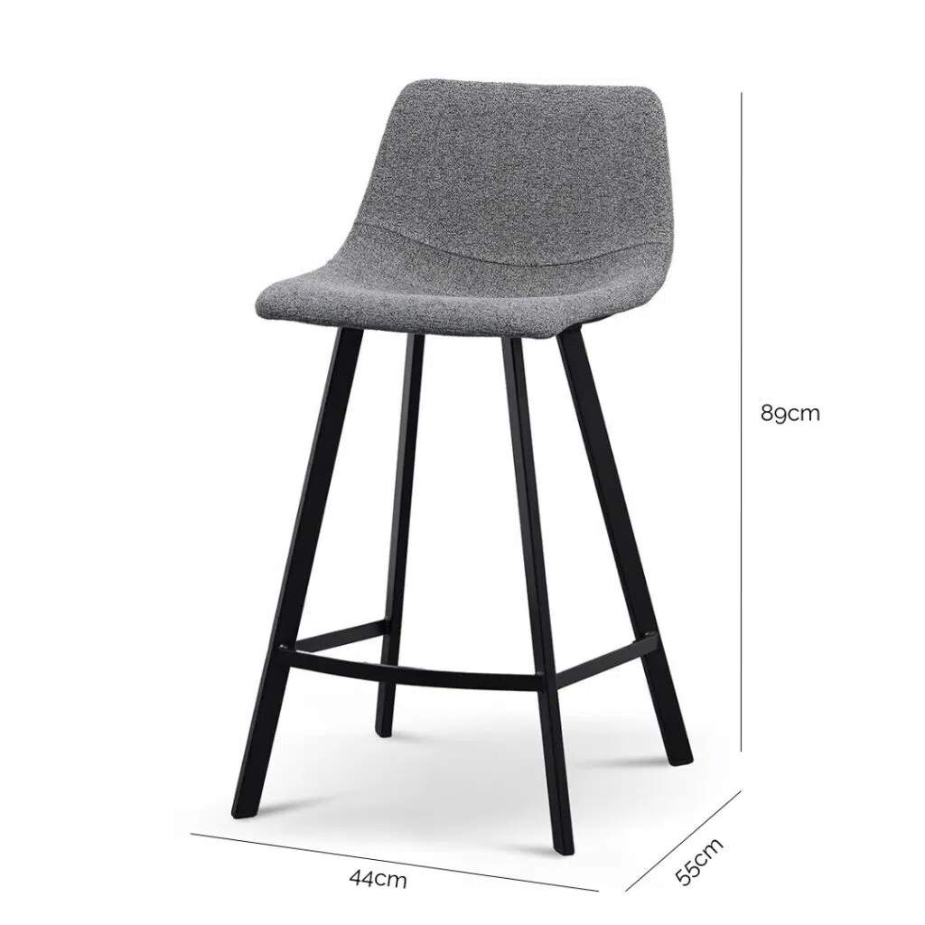 Isla Bar Stool Set Modern 65cm Charcoal Fabric Sturdy Legs