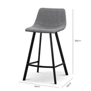 Isla Bar Stool Set Modern 65cm Charcoal Fabric Sturdy Legs