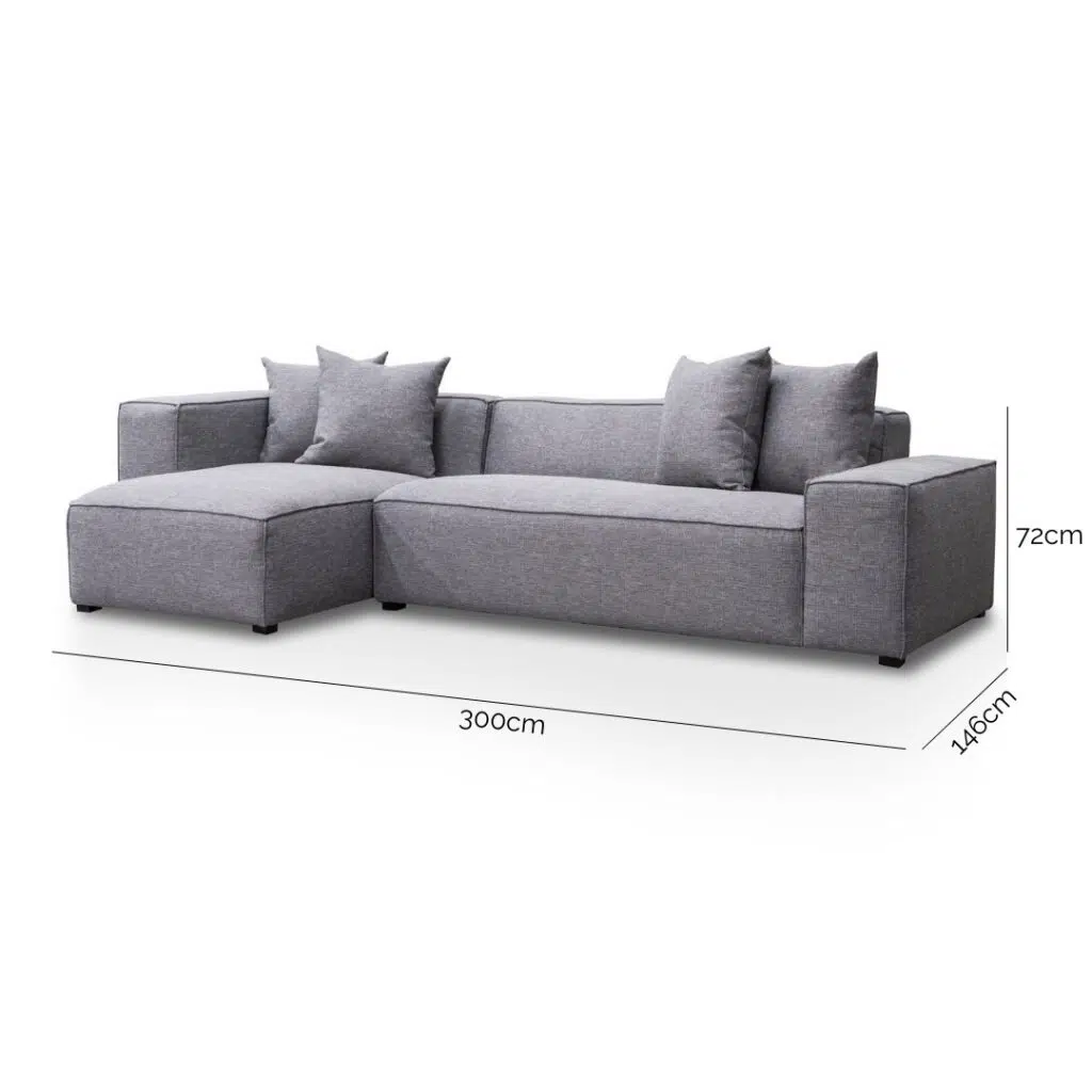 Graphite Grey 3 Seater Left Chaise Sofa, Modern Design, Premium Duck Feather Fill, Spacious Seating