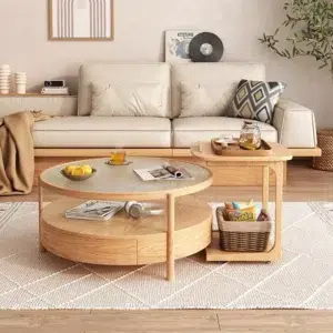 Sophie Coffee Table Natural with tempered glass top and storage shelf