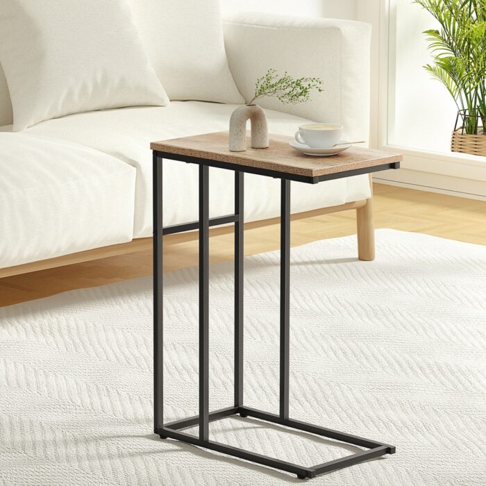 Walnut coffee table, C-shape, space-saving, durable