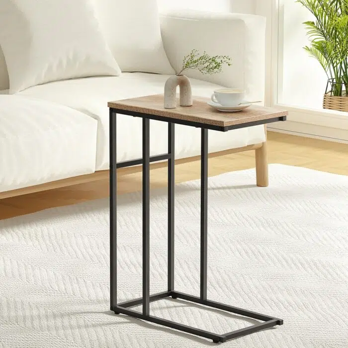 Walnut coffee table, C-shape, space-saving, durable