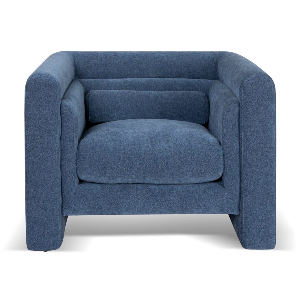 Navy Blue Fabric Armchair, Elegant Chair, Modern Interior, Cloud Comfort, Durable Design