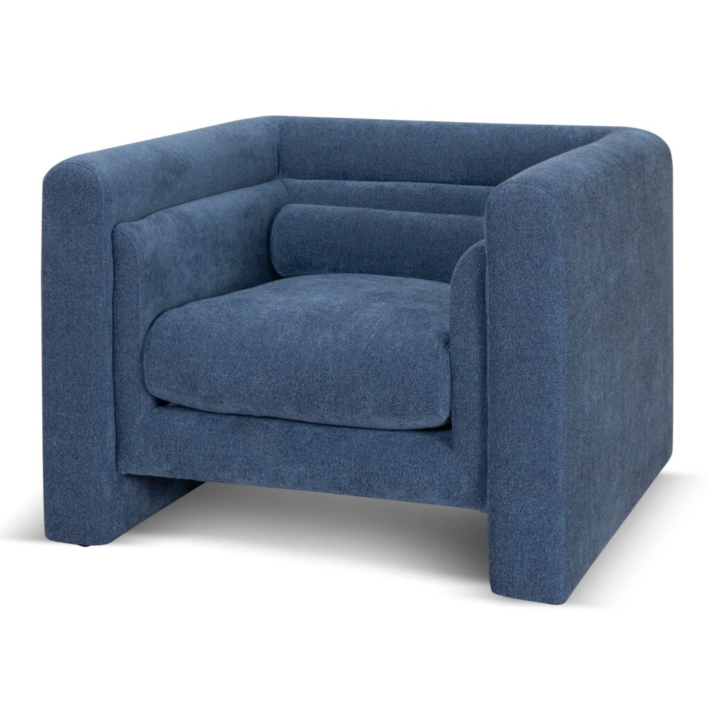 Navy Blue Fabric Armchair, Elegant Chair, Modern Interior, Cloud Comfort, Durable Design