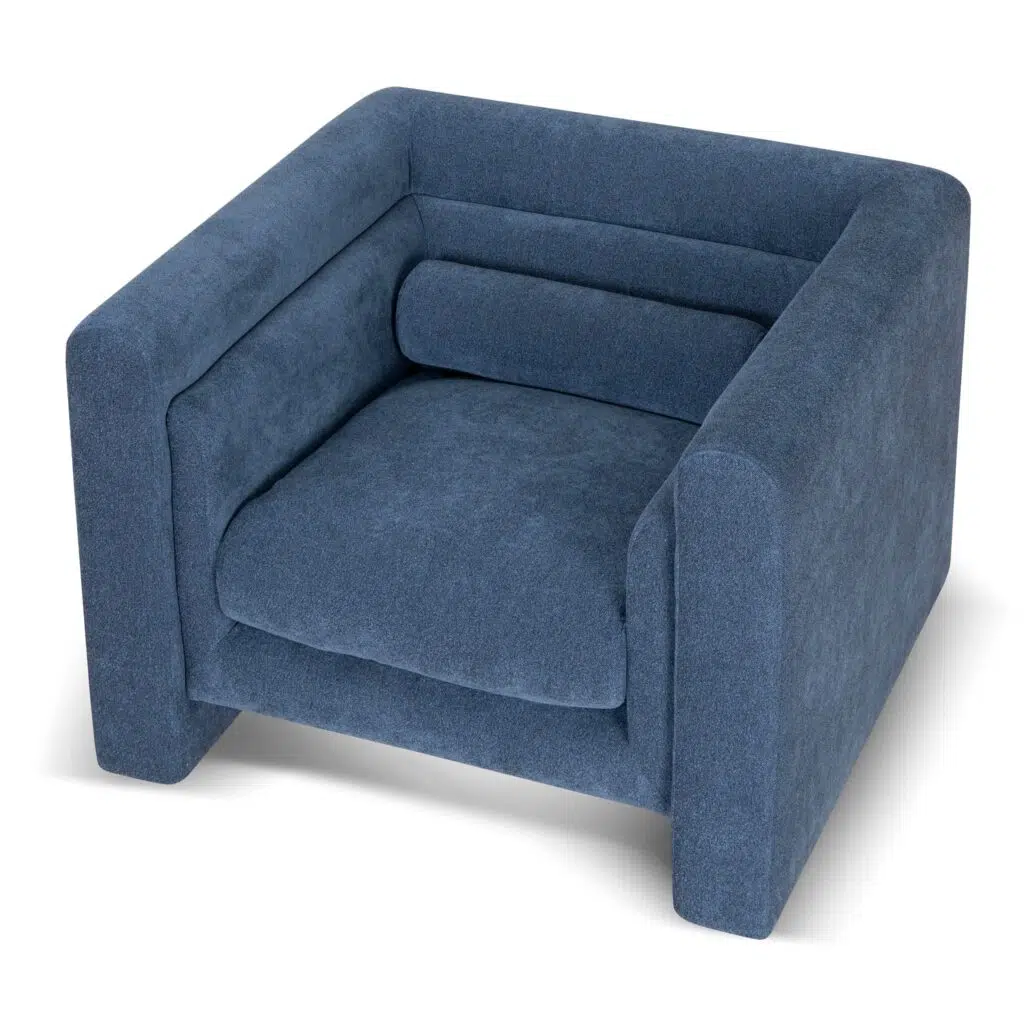 Navy Blue Fabric Armchair, Elegant Chair, Modern Interior, Cloud Comfort, Durable Design