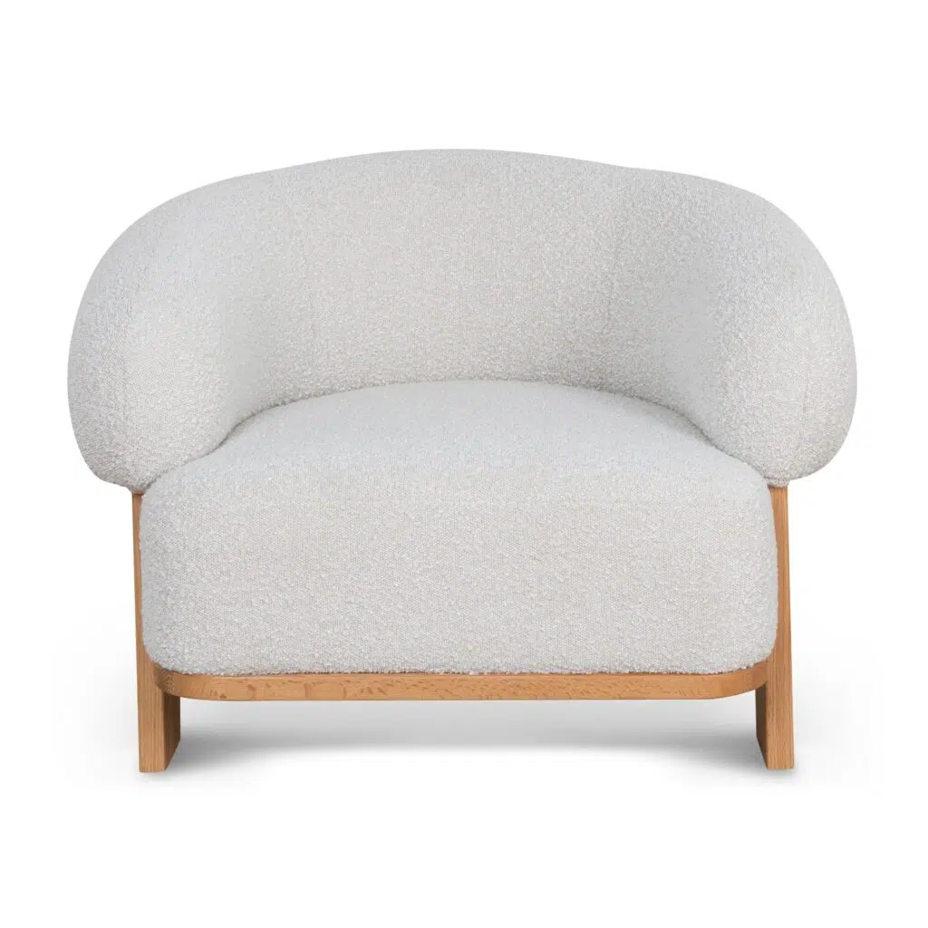 OffWhite Boucle Nell Armchair, Oak Frame, 100x88x73cm, Plush Seat