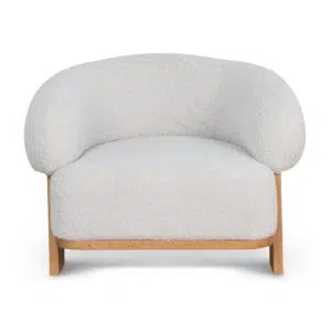 OffWhite Boucle Nell Armchair, Oak Frame, 100x88x73cm, Plush Seat
