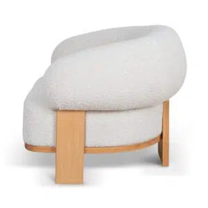 Off White Boucle Armchair, Timeless Design, Plush Seat, Oak Frame