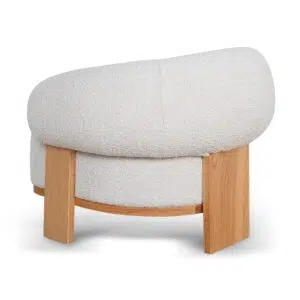 Off White Boucle Armchair, Timeless Design, Plush Seat, Oak Frame