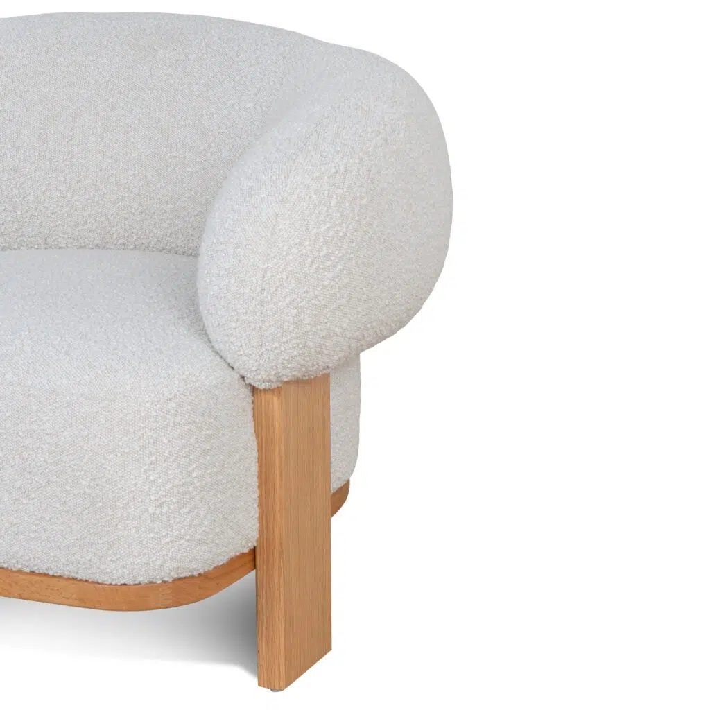 Off White Boucle Nell Armchair, Timeless Design, Oak Frame, Plush Seat, Modern Interior