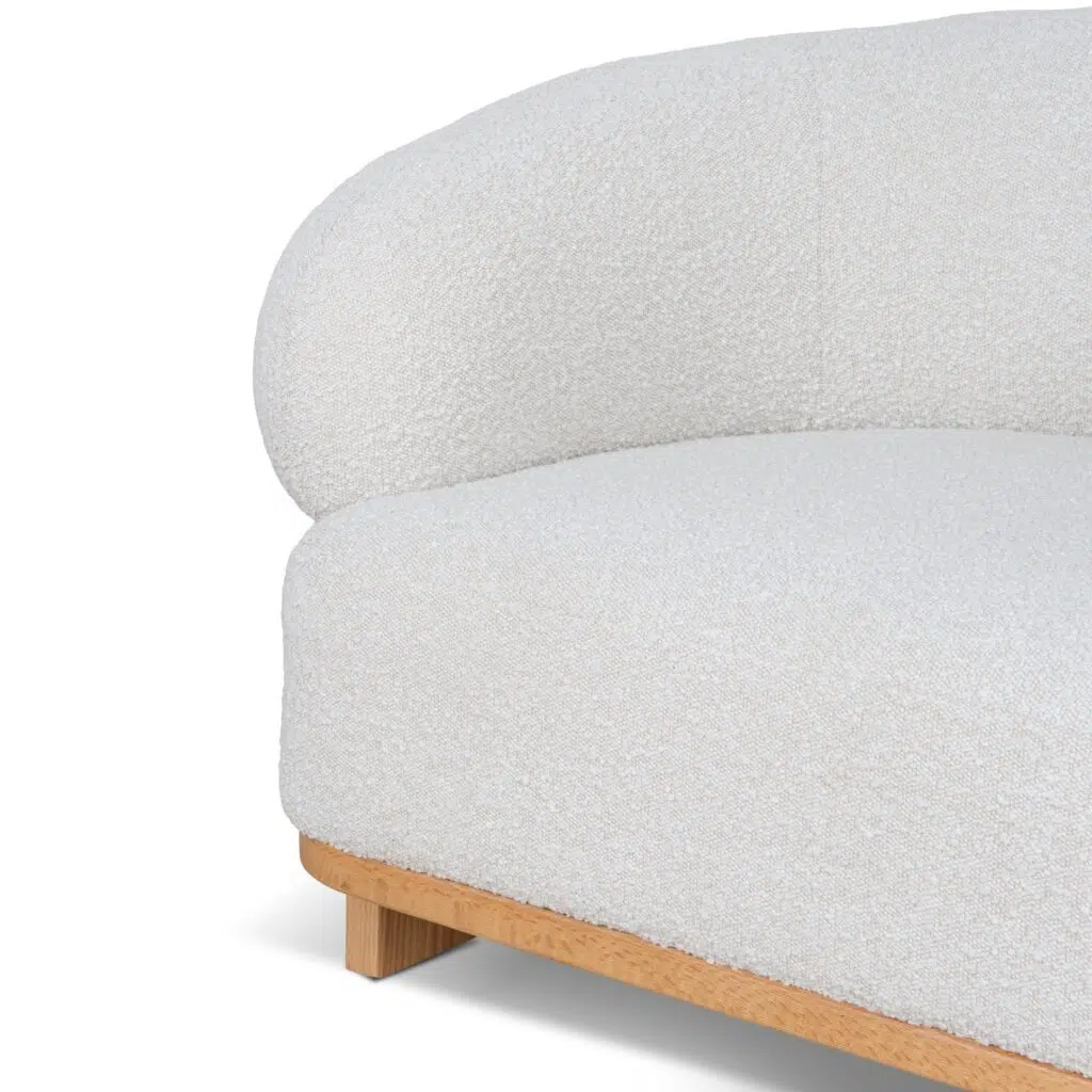 Off White Boucle Armchair, Timeless Design, Oak Frame, 100x88x73cm, Plush Seat