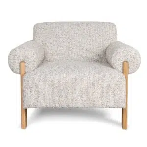 Bryn Sand Beige Armchair with Oak Frame and Curved Arms