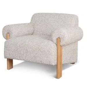 Bryn Sand Beige Armchair with Oak Frame and Curved Arms