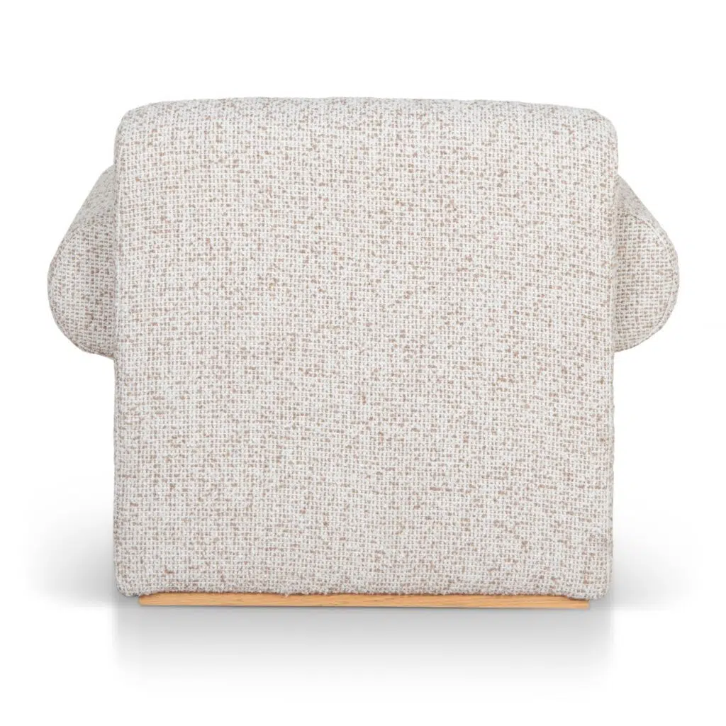 Bryn Sand Beige Armchair with Oak Frame and Curved Arms