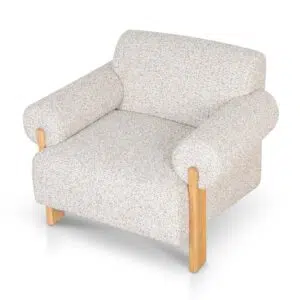 Bryn Sand Beige Armchair with Oak Frame and Curved Arms