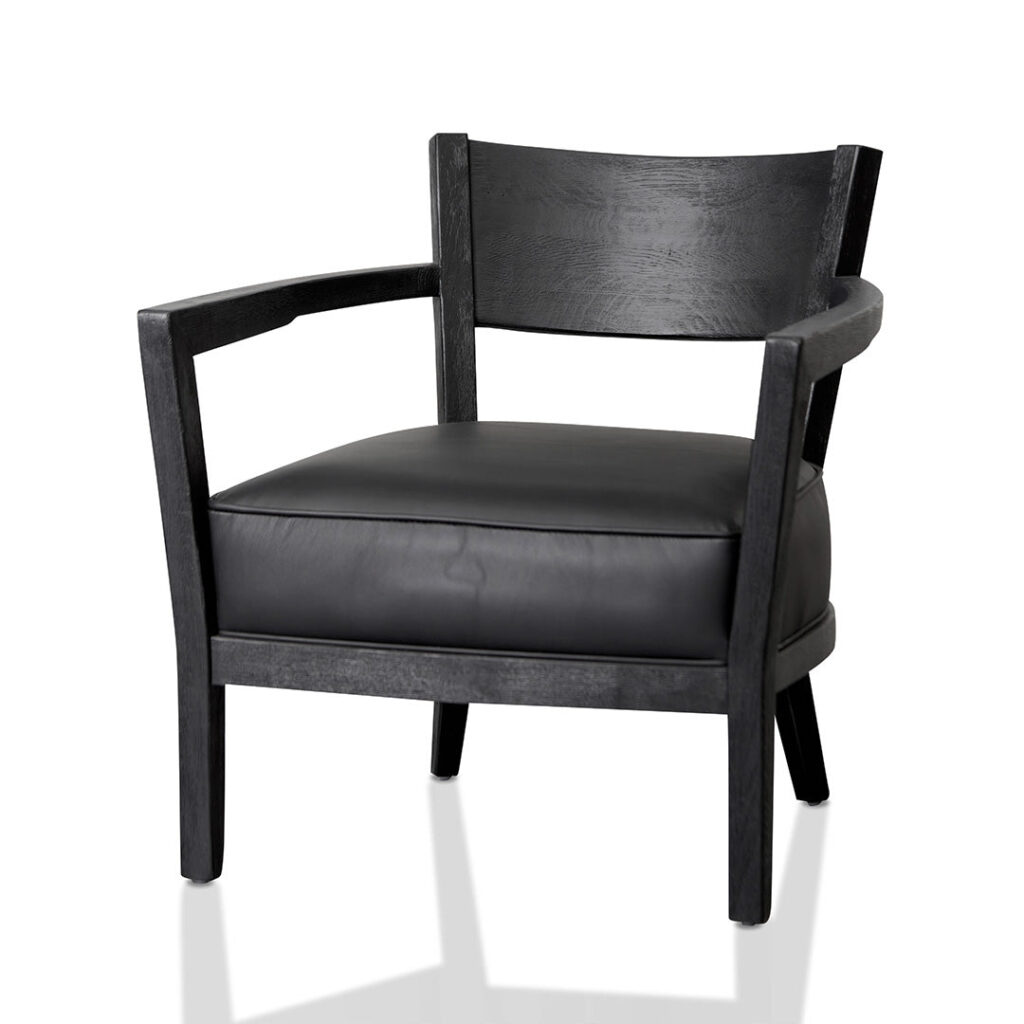 Luna Black Armchair, Modern Design, PU Leather Seat, Wooden Frame