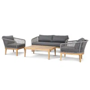 Eclipse 4pcs Grey Outdoor Lounge Set, modern design, durable acacia wood, spacious seating, easy assembly.