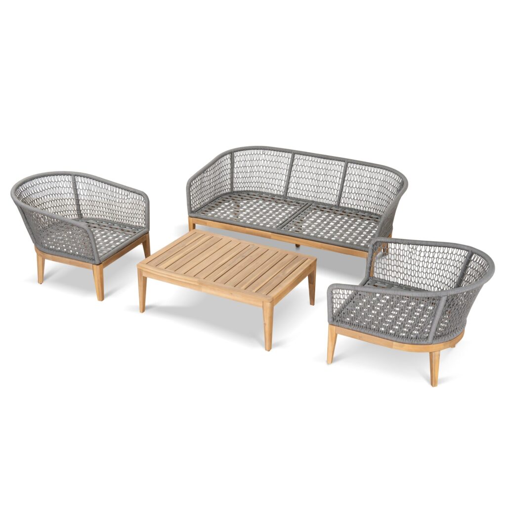 Eclipse 4pc Grey Outdoor Lounge Set, Modern Design, Durable Acacia Wood, Olefin Upholstery, Spacious Seating, Easy Assembly