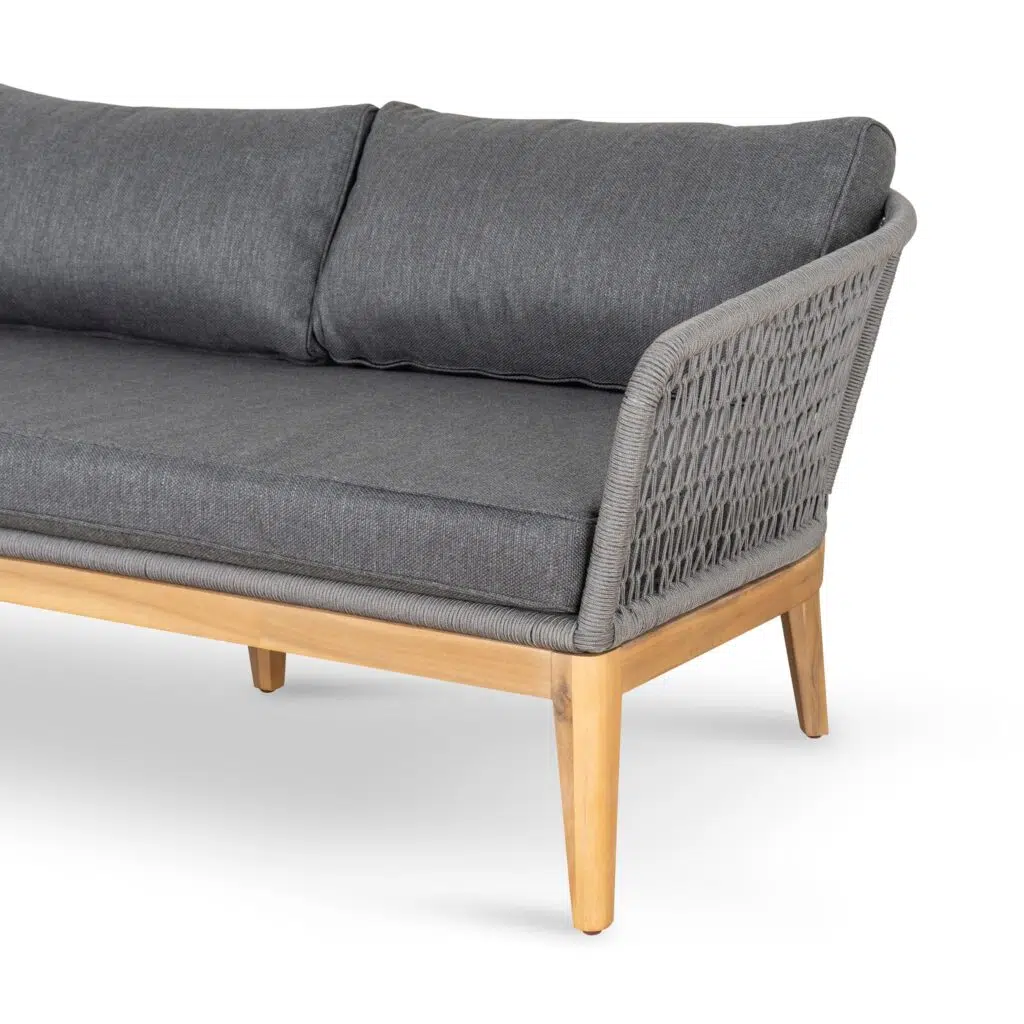 Eclipse 4pcs Grey Outdoor Lounge Set, modern design, durable acacia wood, olefin upholstery, spacious seating, easy assembly.