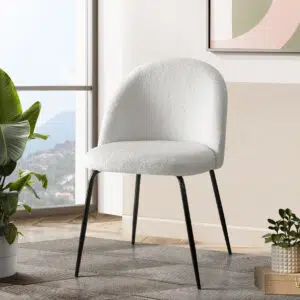 Ella Sherpa Boucle Chair White Set 2 Modern Comfortable Dining Chairs