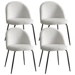 Sophia Sherpa Boucle Chair Set of 4 White Modern Comfort