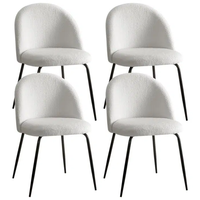 Sophia Sherpa Boucle Dining Chair – White (Set of 4)