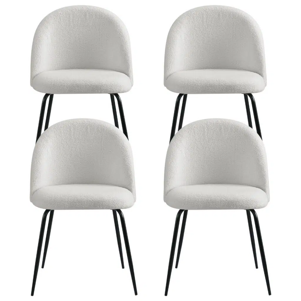 Sophia Sherpa Boucle dining chair set, white, stylish, comfortable, modern design