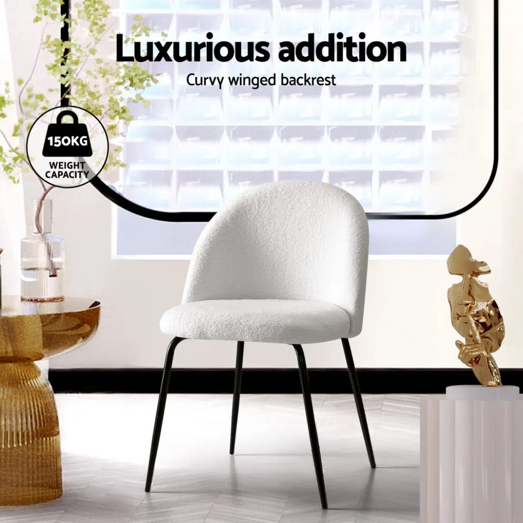 Sophia Sherpa Boucle Dining Chair Set White Modern Comfortable Seating