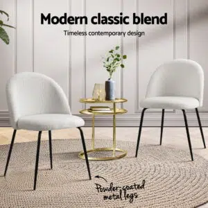 Sophia Sherpa Boucle Dining Chairs, White Set of 4, Elegant Modern Design