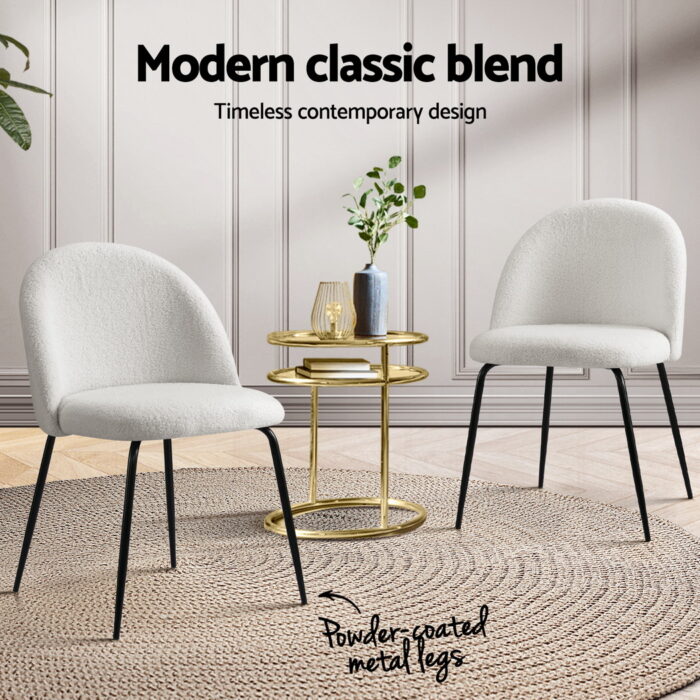 Sophia Sherpa Boucle Dining Chairs, White Set of 4, Elegant Modern Design